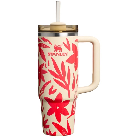Stanley Other - Stanley Cream and Red Floral Mug with Straw